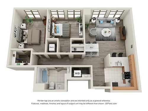 Floor plan 2 Bedroom 1 Bath
