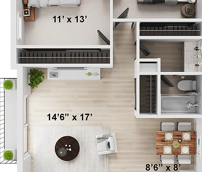 2 BR x 1 BA - A Floorplan - Renovated 2 BR x 1 BA - A Floorplan - Renovated