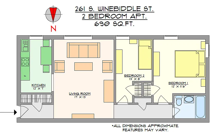 Floor plan 2 Bed 1 Bath