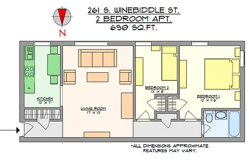 Floor plan 2 Bed 1 Bath