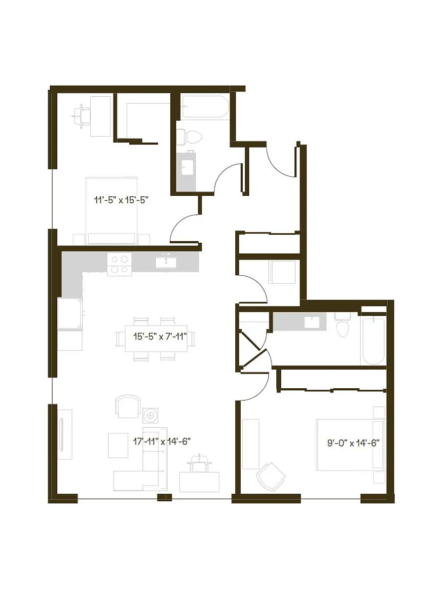 Floor plan 2 Bedroom, 2 Bath B2