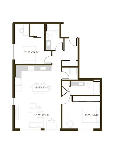 Floor plan 2 Bedroom, 2 Bath B2