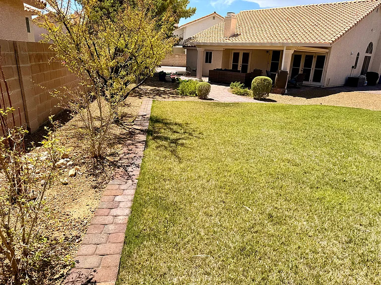 Grass area with bushes.