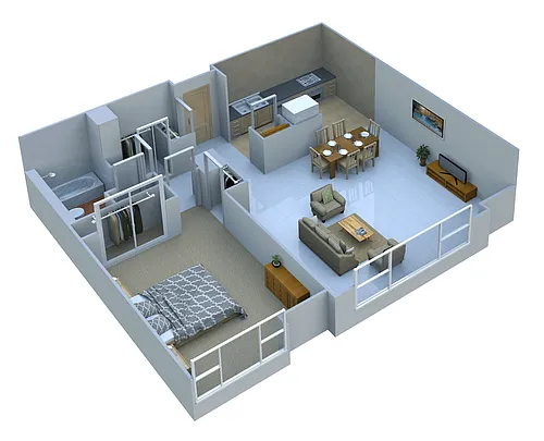 Floor plan Corner One Bedroom/One Bath