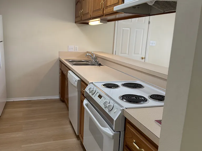 Gallery kitchen facing dining area