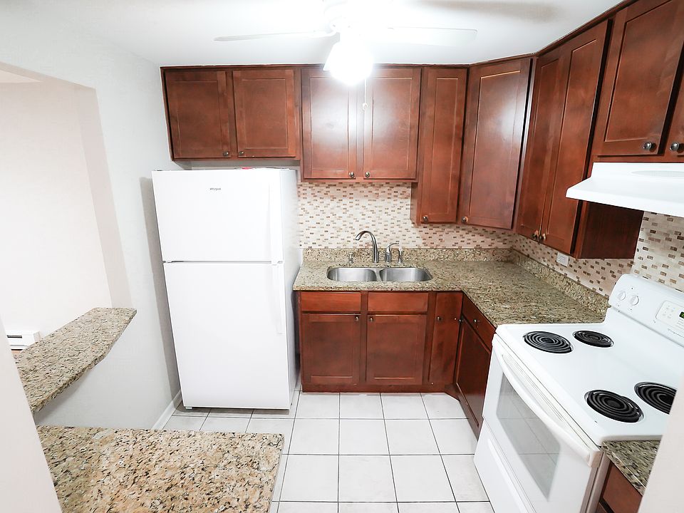 New fridge in kitchen. Kitchen is 7.5' X 8.8'.