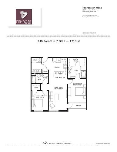 Floor plan 2BR/2B A Mass Ave Premium (tubs/balc/mass)