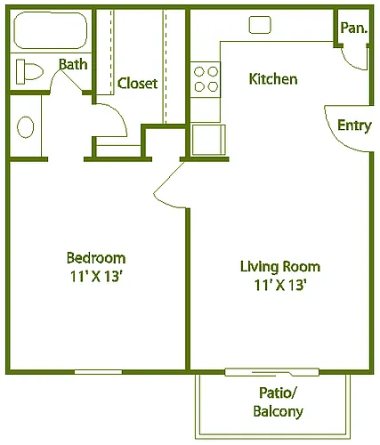 Floor plan 1 bed 1 bath A
