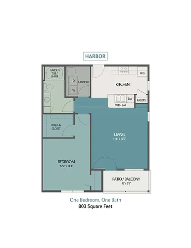 Floor plan 1 Bed/1 Bath Large