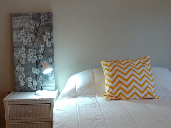 Queen size bed fits comfortably and is available to you with linens!
