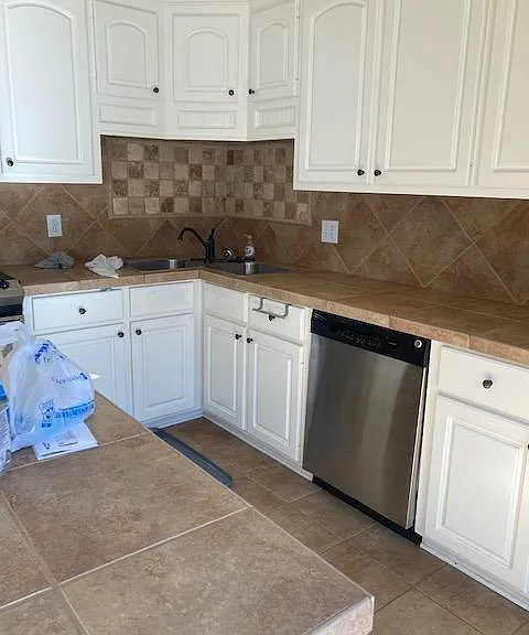 Lots of counter space. Corner sink.