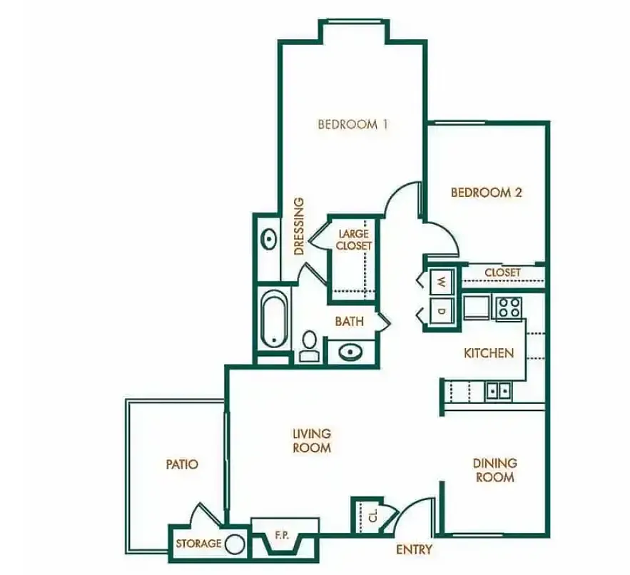 Floor plan Two Bedroom One Bathroom