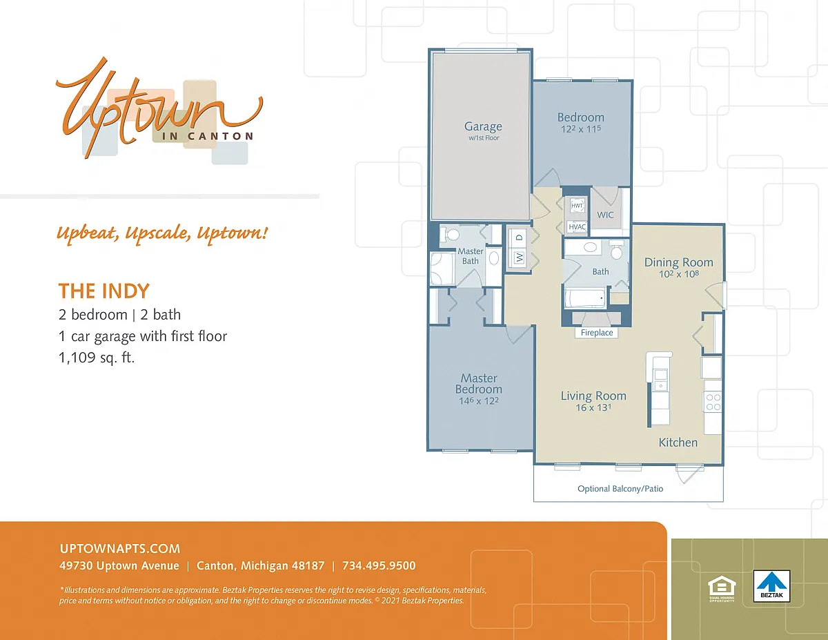 Floor plan The Indy - first floor apartments include a 1 car 