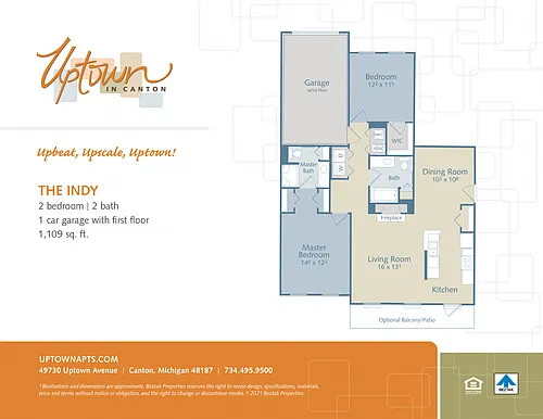 Floor plan The Indy - first floor apartments include a 1 car 