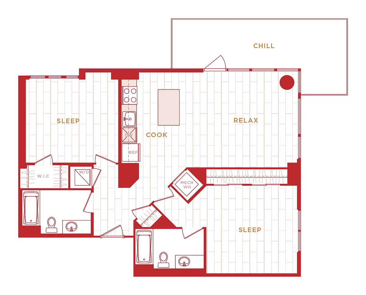 Floor plan 2 Bed/2 Bath s-b04