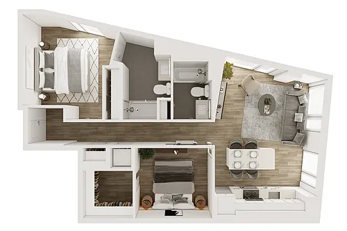 Floor plan B1AM: 2BR/2BA 1012 SF