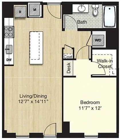 Floor plan 1 Bed/1 Bath-Medium