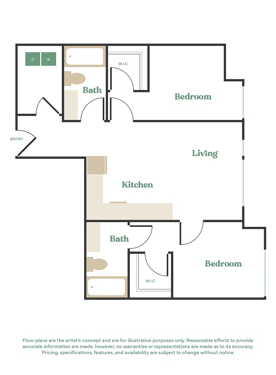 Floor plan 2 Bed, 2 Bath - Apt J