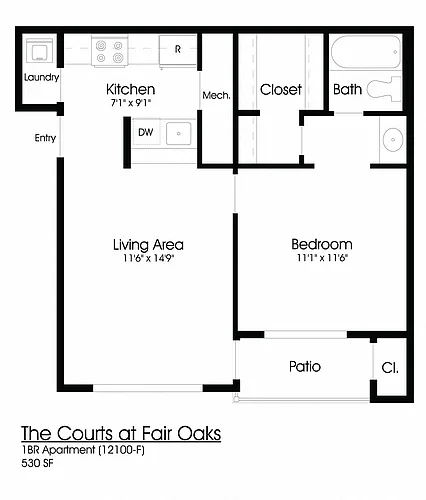 Floor plan 1BR 1BA (550sf)