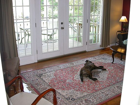 French doors open to deck