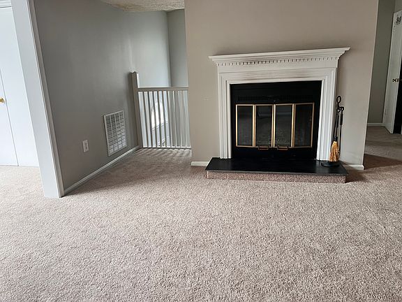 Living area with wood-burning fireplace