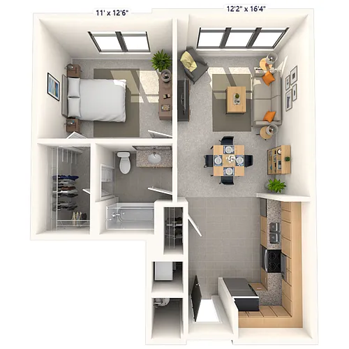 Floor plan Traditional 1x1 638-689 SF