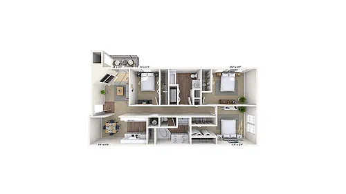 Floor plan 3 Bed, 2 Bath B