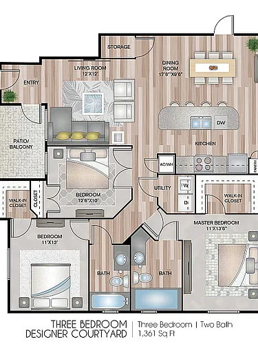 Floor plan Three Bedroom Designer Courtyard with Garage