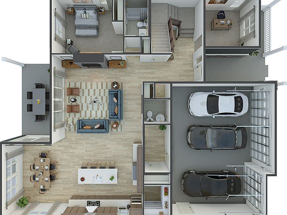A detailed floor plan of a modern apartment, showcasing the layout of the various rooms, including a