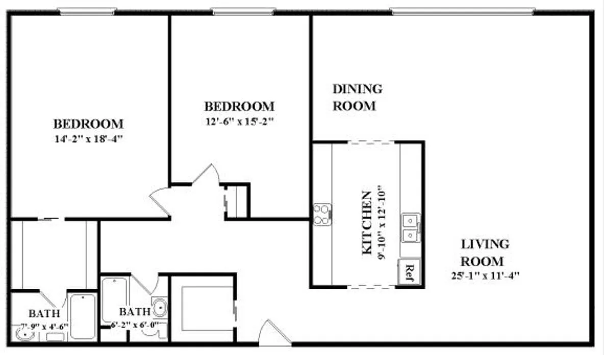 Floor plan 20H - 2 Bdrm, 1.5 Bath