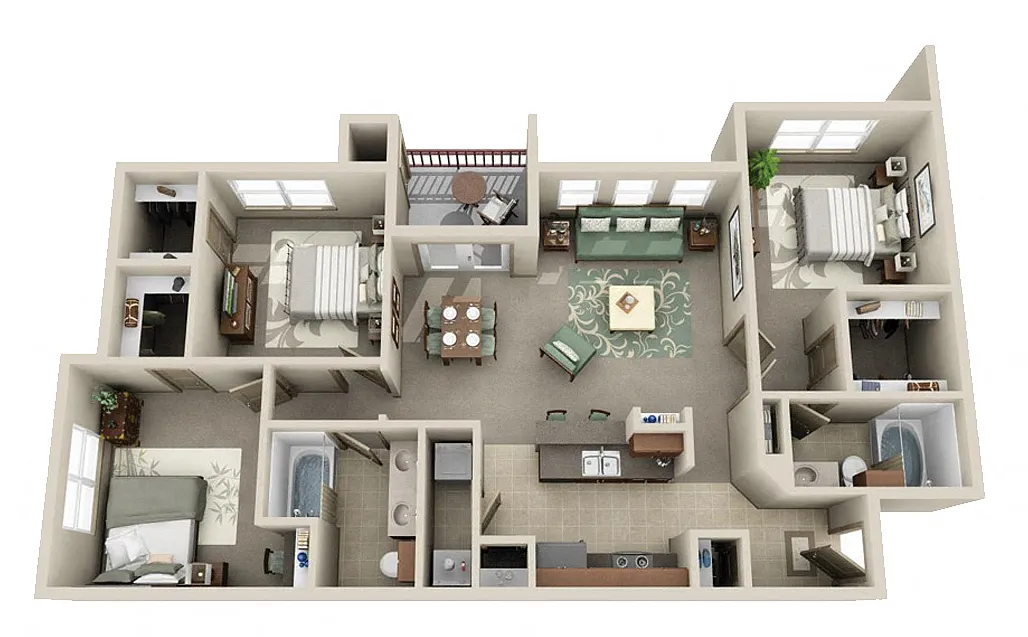 Floor plan Three Bedroom Two Bath