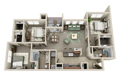 Floor plan Three Bedroom Two Bath
