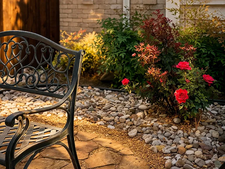Charming garden seating nook, ideal for relaxing and unwinding outdoors.