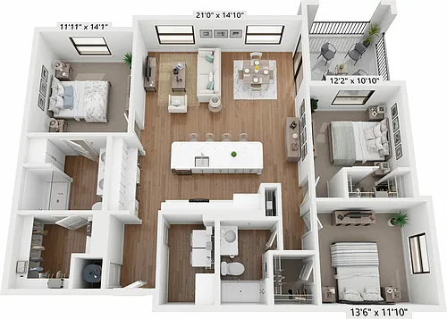 Floor plan Three-Bedroom Apartment