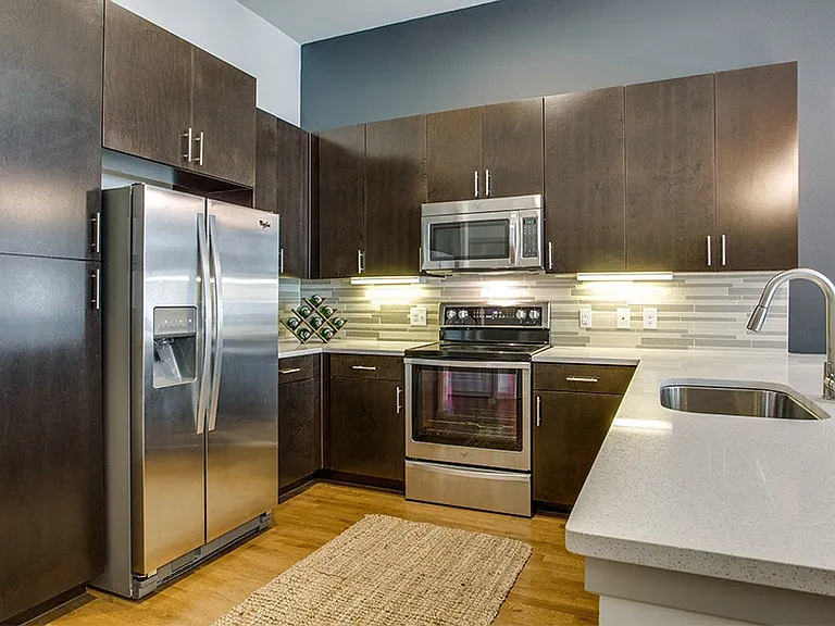 Kitchens also feature stainless steel appliances, USB charging ports and espresso cabinets