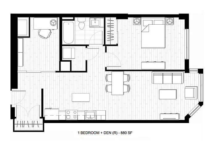 Floor plan 1 Bed 1 Bath Den R