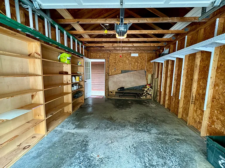 Garage interior with shelving