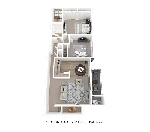 Floor plan Two Bedroom 2 Bath - 954 sqft