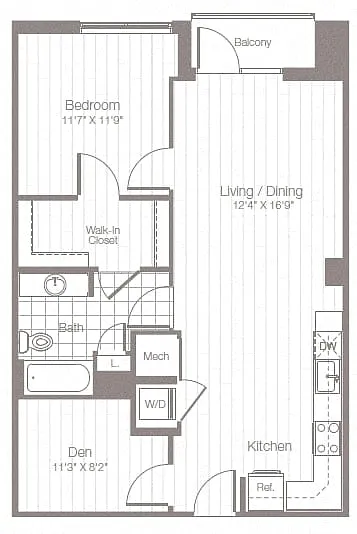Floor plan AD1 - One Bedroom w/ Den