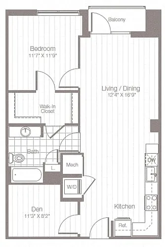 Floor plan AD1 - One Bedroom w/ Den