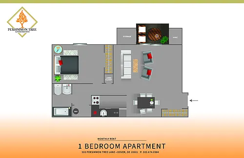 Floor plan 1 Bed, 1 Bath