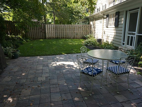 Fenced back yard with patio