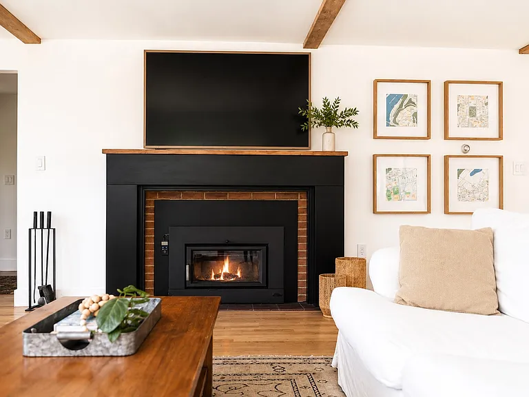 Living Room - View 2 (Wood Burning Fireplace Insert and Picture Frame TV)