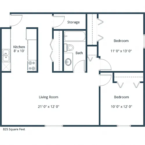 Floor plan Two Bedroom 21B