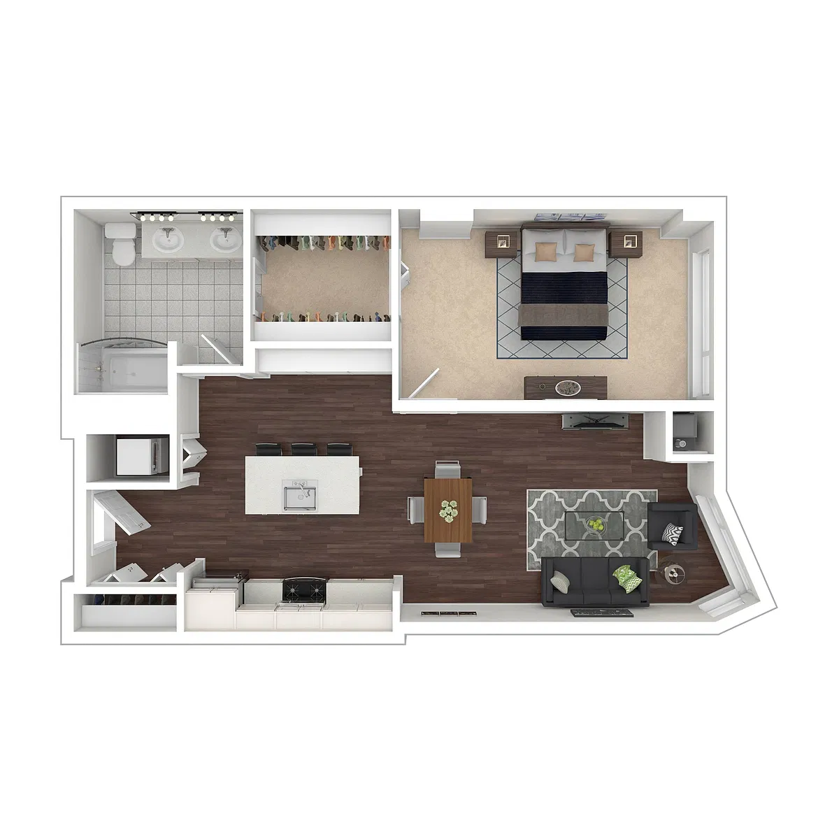 Floor plan One Bedroom One Bath a2.1