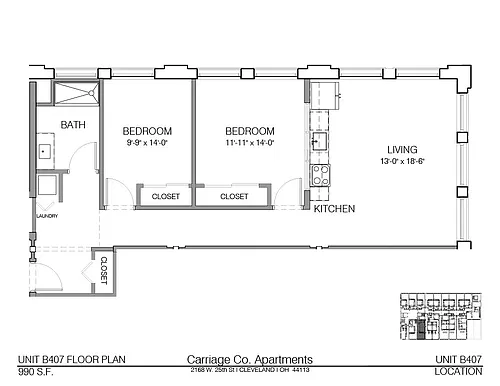 Floor plan c2-990 - 2 bed, 1 bath