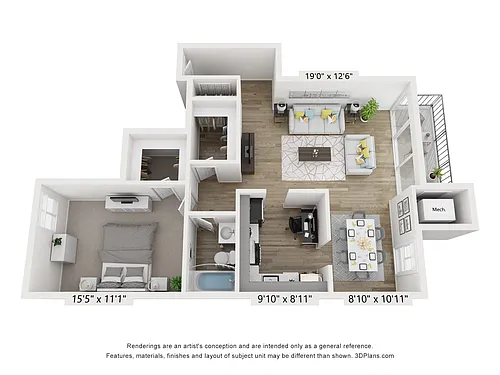 Floor plan Q - 1BR 1BA (810sf)