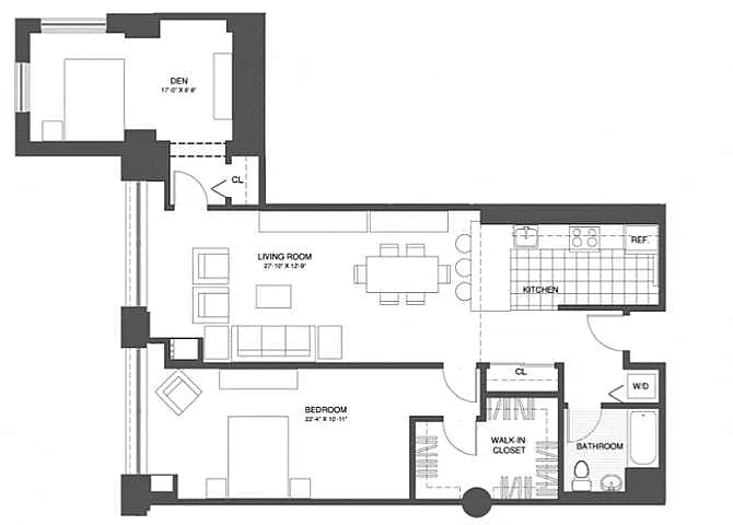 Floor plan 1 Bed/1 Bath Den