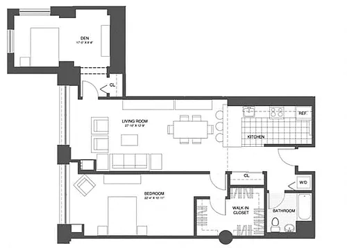 Floor plan 1 Bed/1 Bath Den