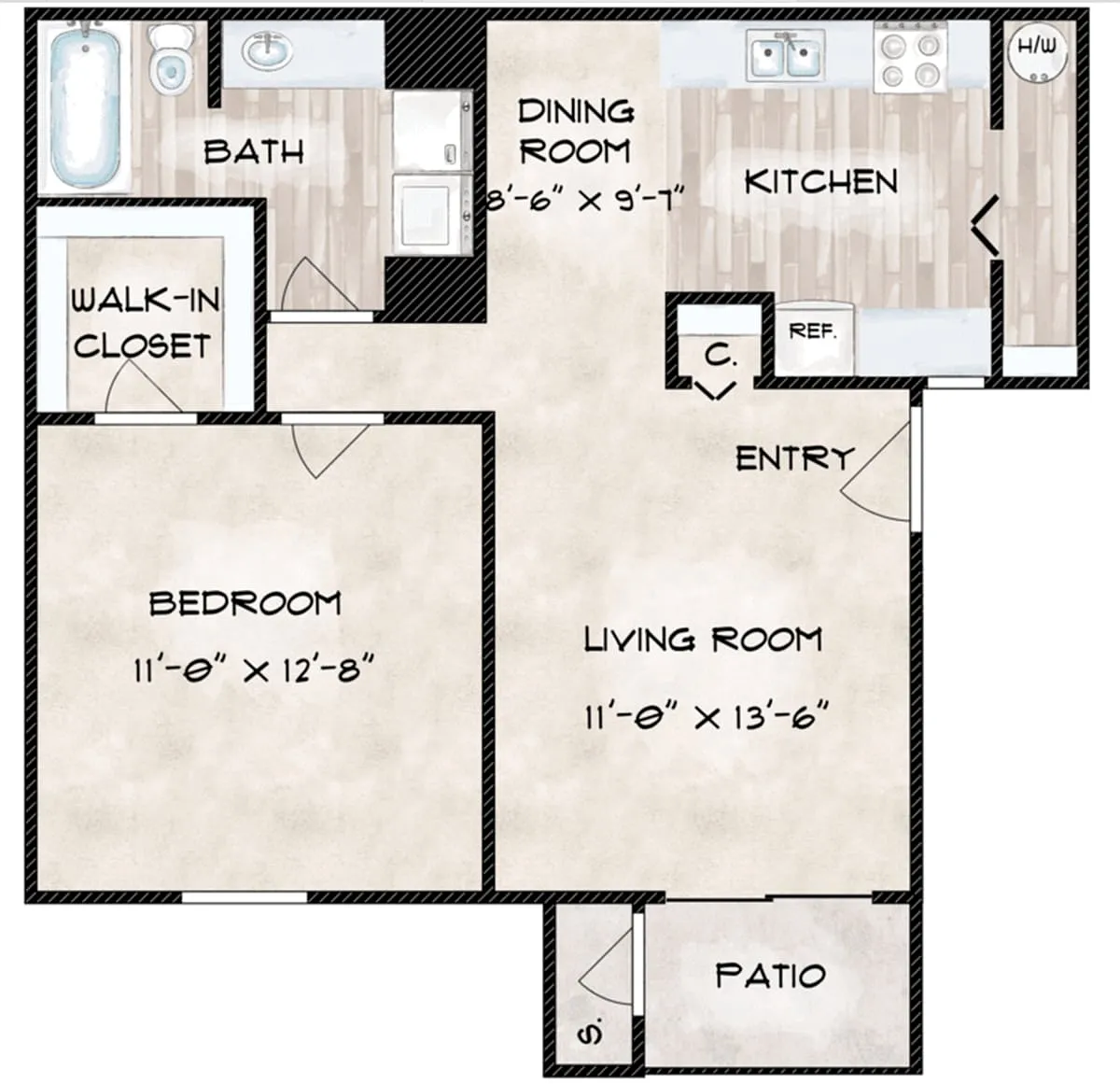 Floor plan One Bedroom One Bath